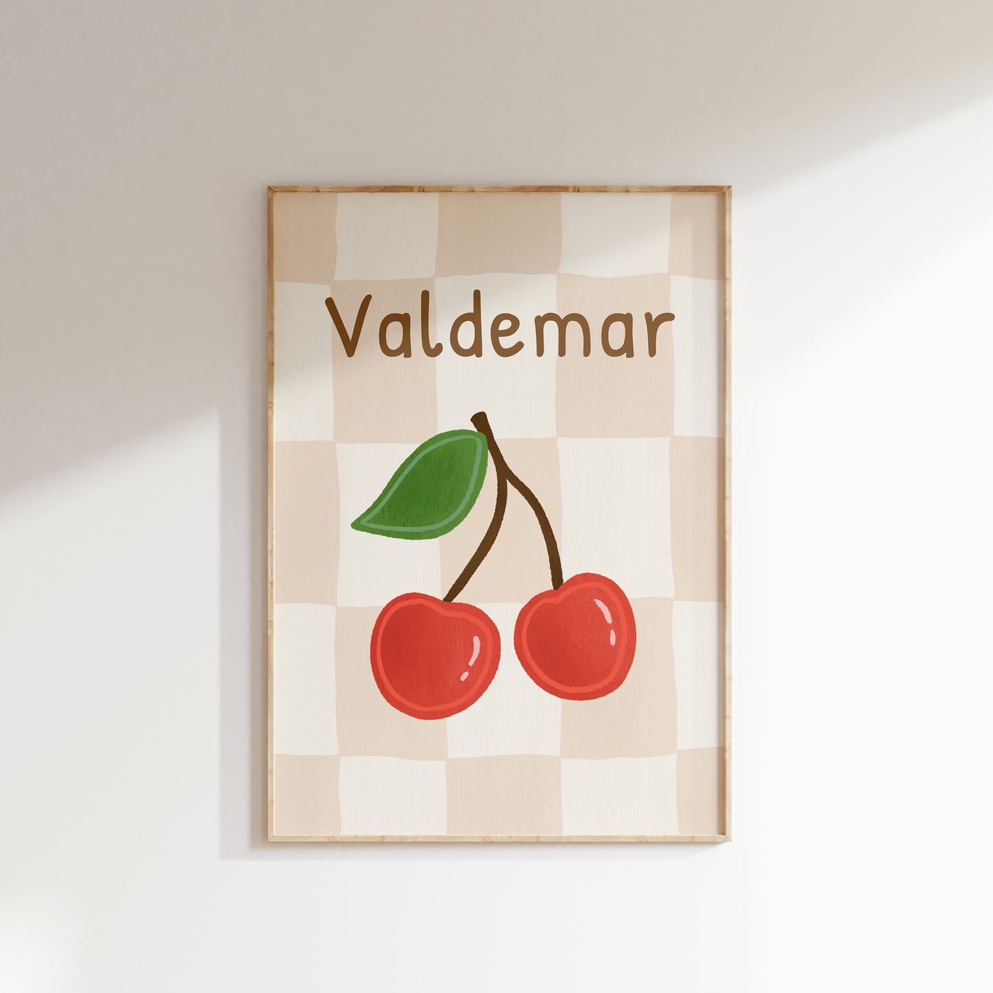 Navneplakat med jordbær eller kirsebær | Plakat med barnets navn