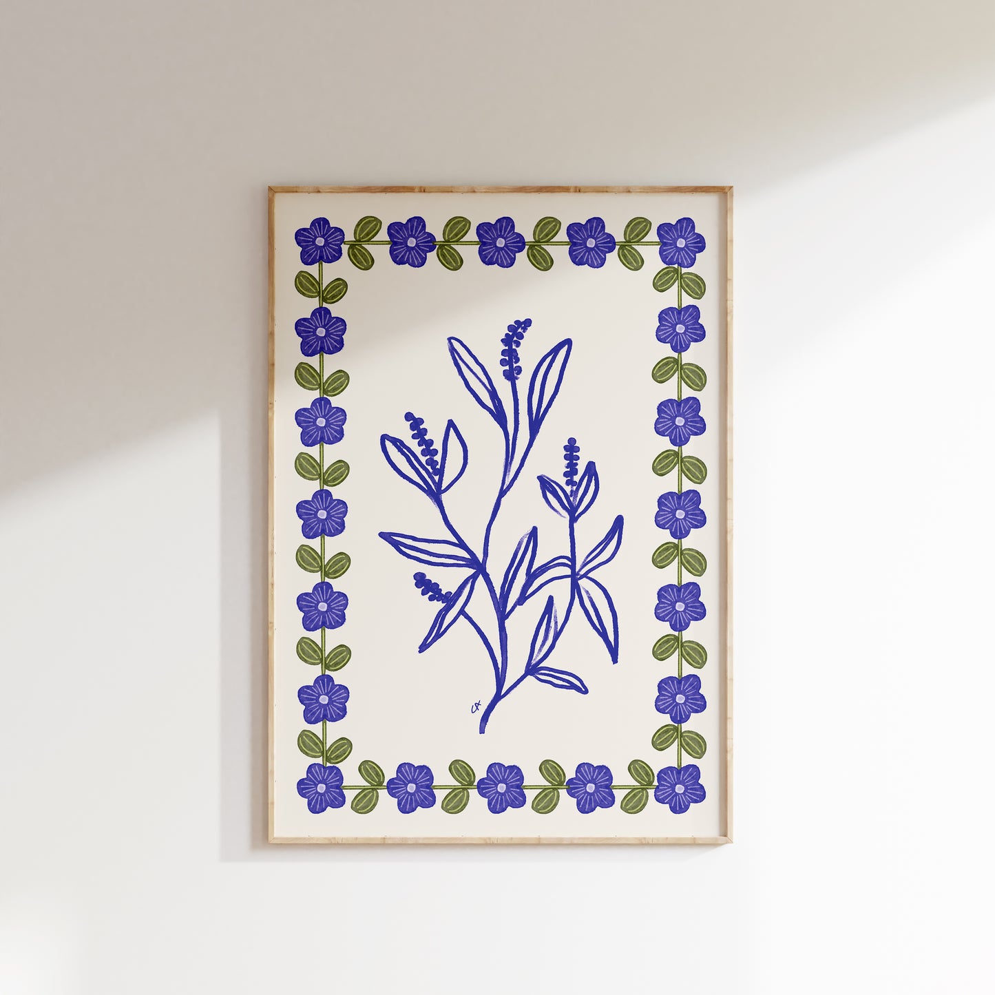 Blue flowers no. 1 | Plakat med blå blomster og ramme