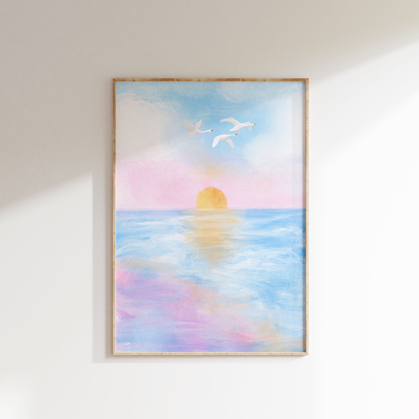 Ocean view | Plakat med havudsigt, solnedgang og svaner