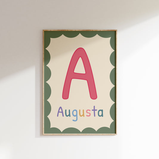 Bogstavplakat med navn | Plakat med barnets forbogstav og navn