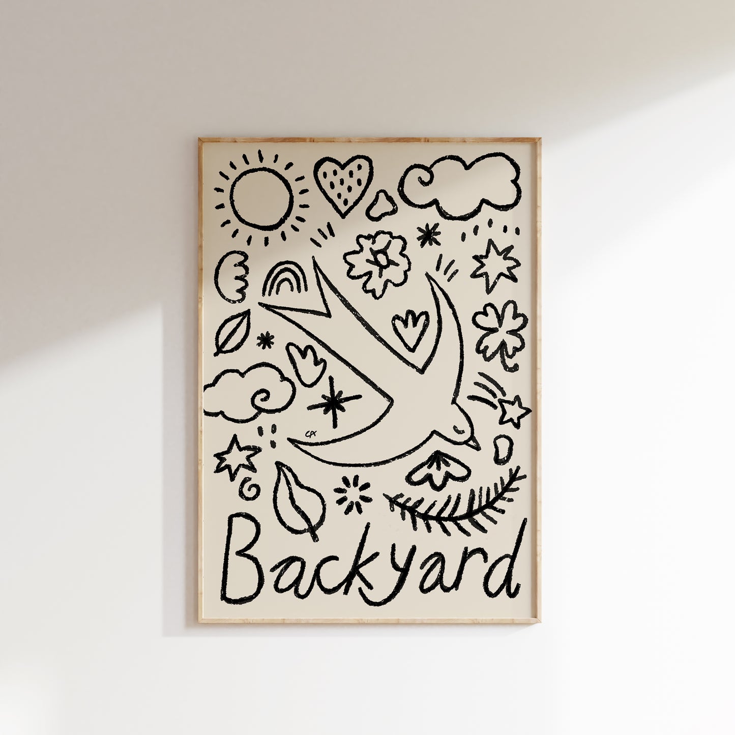 Backyard Vibes | Plakat med sorte stregtegninger