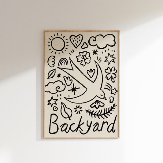 Backyard Vibes | Plakat med sorte stregtegninger