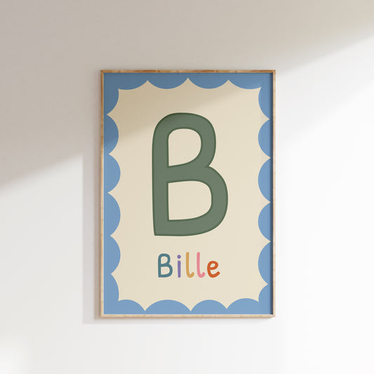 Bogstavplakat med navn | Plakat med barnets forbogstav og navn '