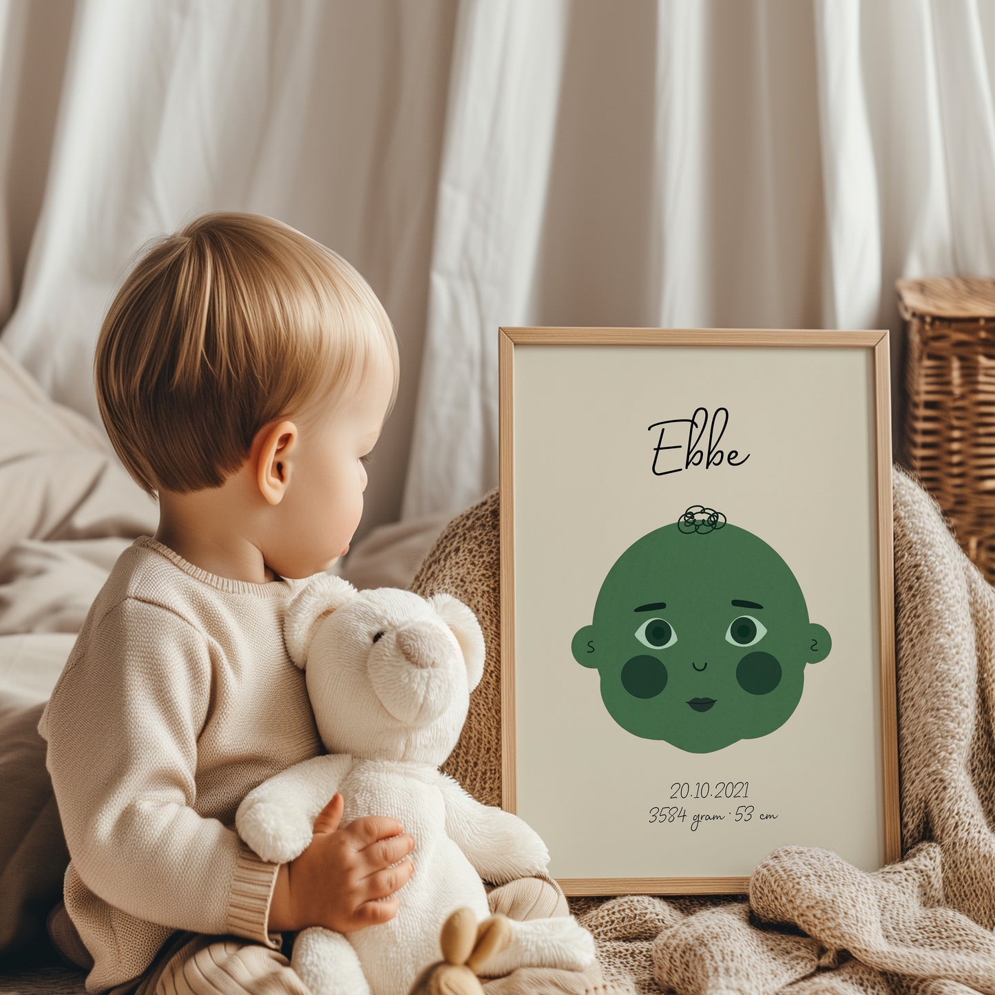 Navneplakat grøn | Plakat med navn, fødselsdato og mål