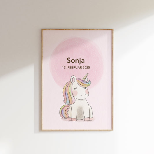 Navneplakat med enhjørning | Plakat med barnets navn