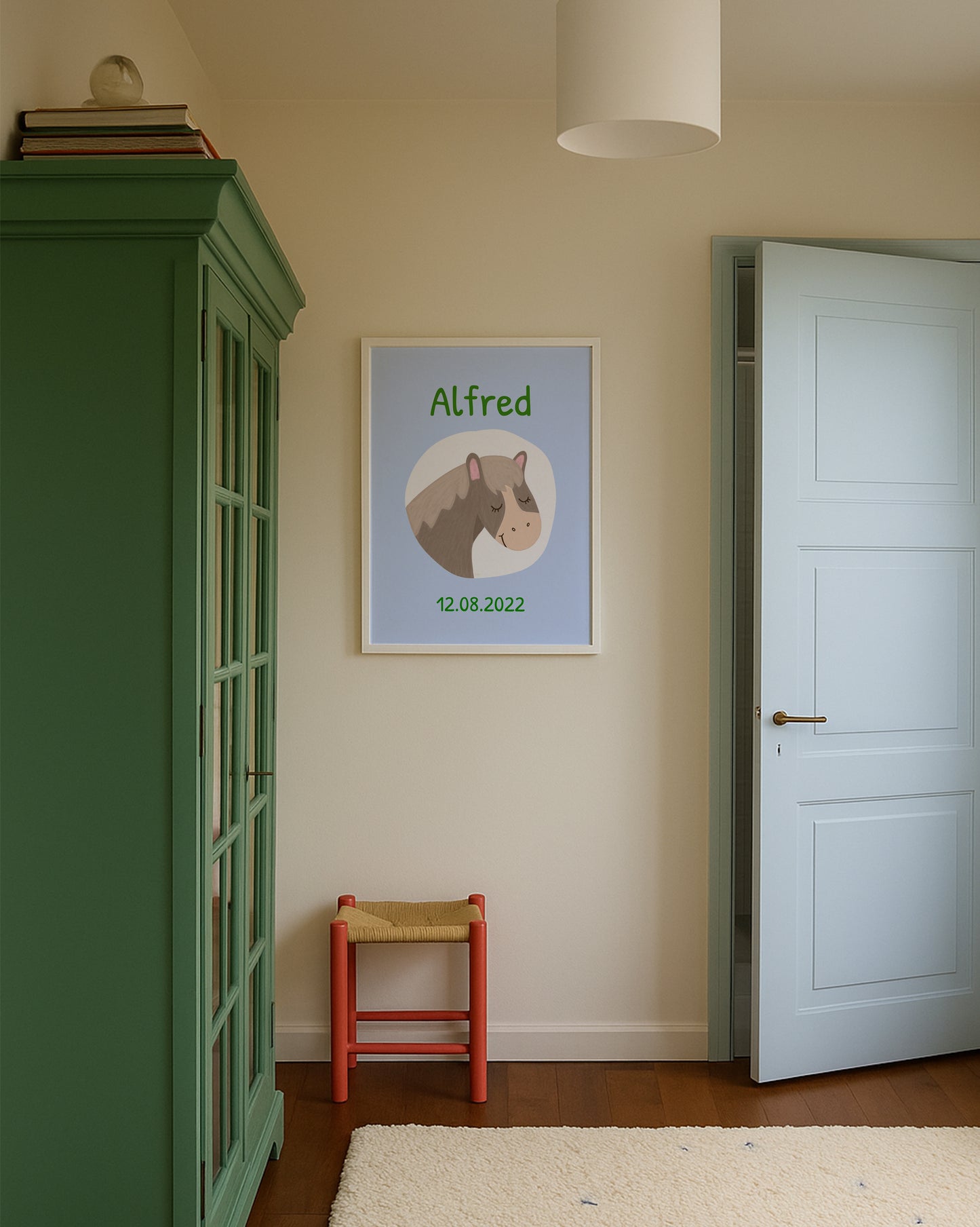 Navneplakat med hest | Plakat med barnets navn og fødselsdato