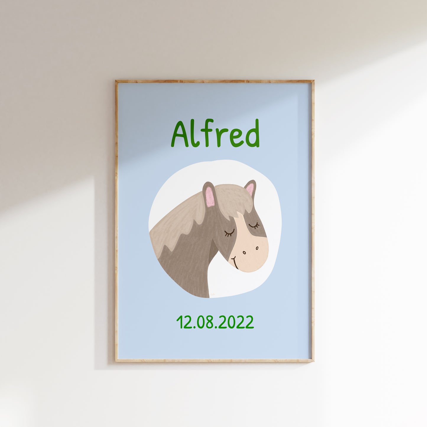 Navneplakat med hest | Plakat med barnets navn og fødselsdato