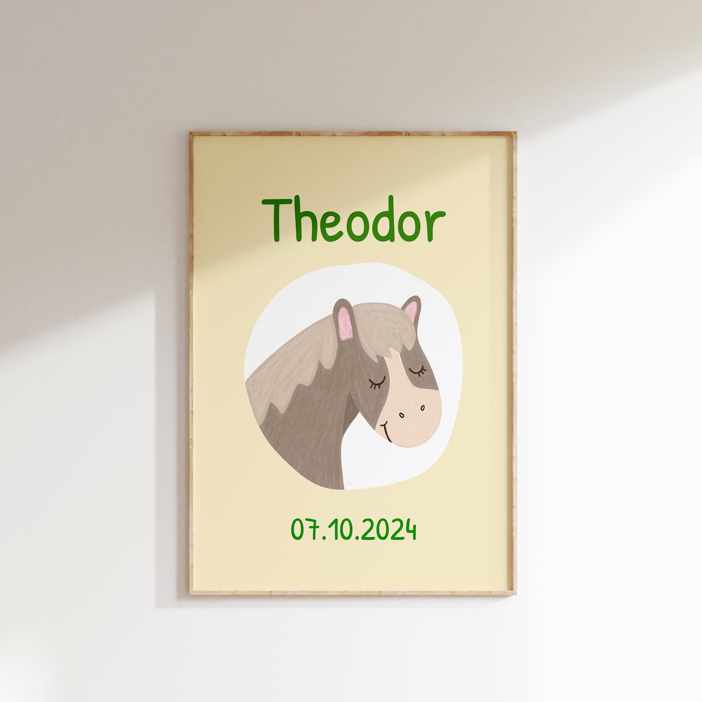 Navneplakat med hest | Plakat med barnets navn og fødselsdato