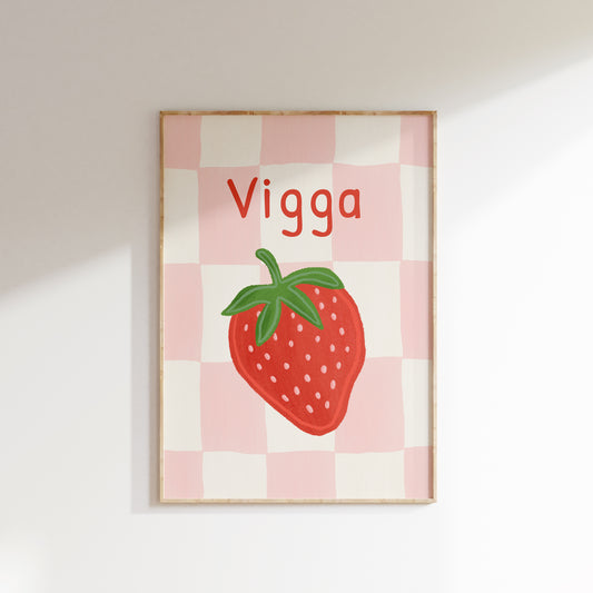 Navneplakat med jordbær eller kirsebær | Plakat med barnets navn