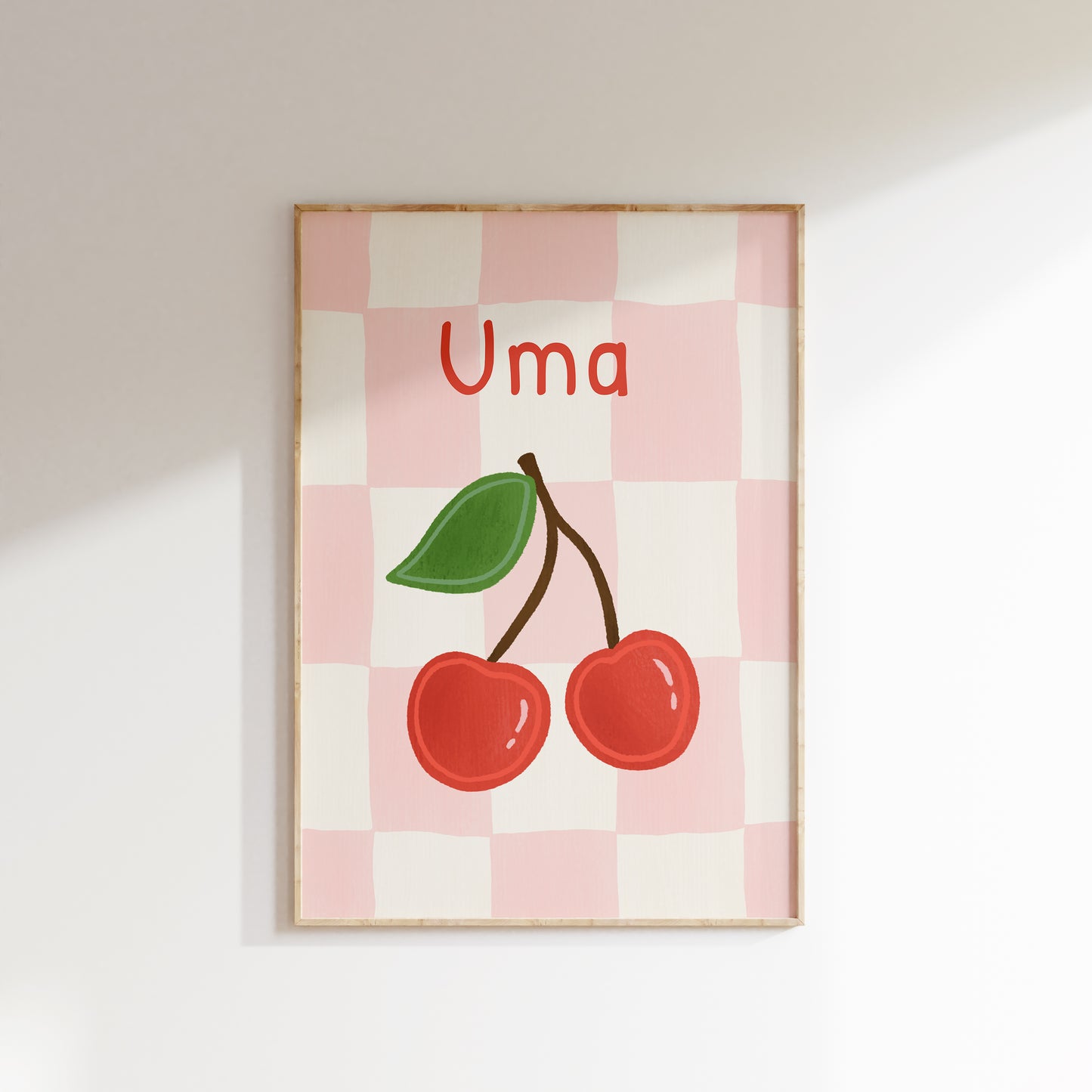 Navneplakat med jordbær eller kirsebær | Plakat med barnets navn