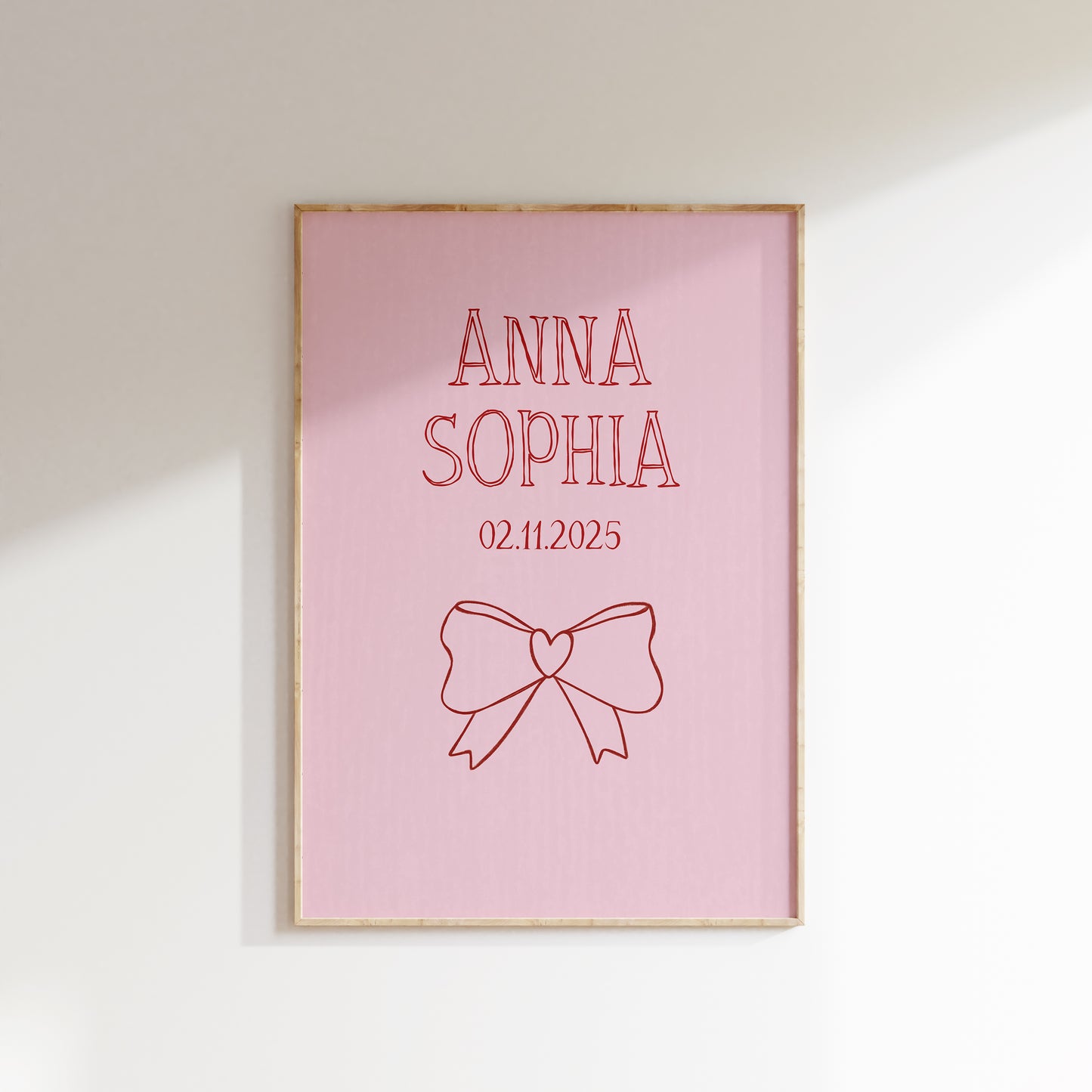 Navneplakat med sløjfe | Plakat med barnets navn og fødselsdato