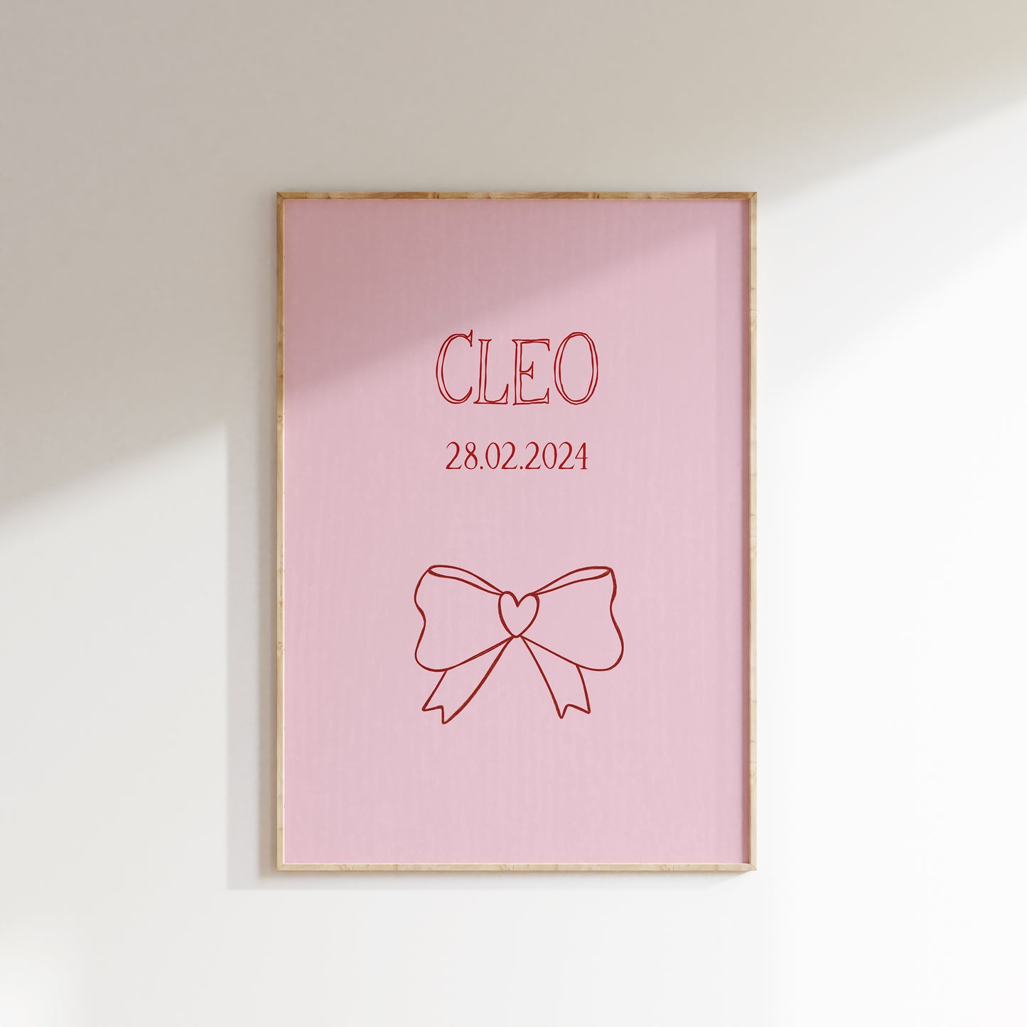 Navneplakat med sløjfe | Plakat med barnets navn og fødselsdato