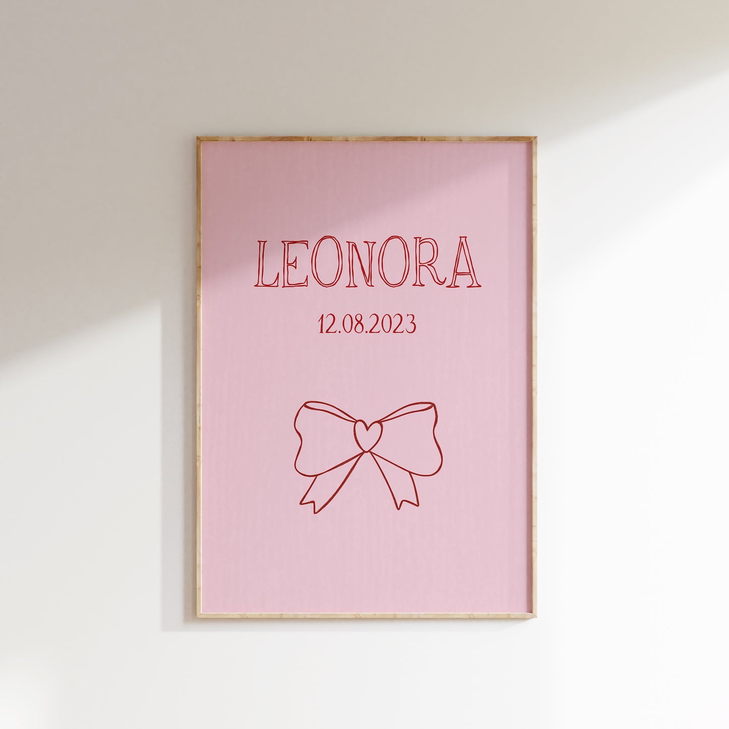 Navneplakat med sløjfe | Plakat med barnets navn og fødselsdato