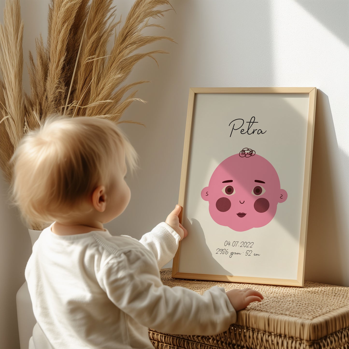 Navneplakat lyserød | Plakat med navn, fødselsdato og mål