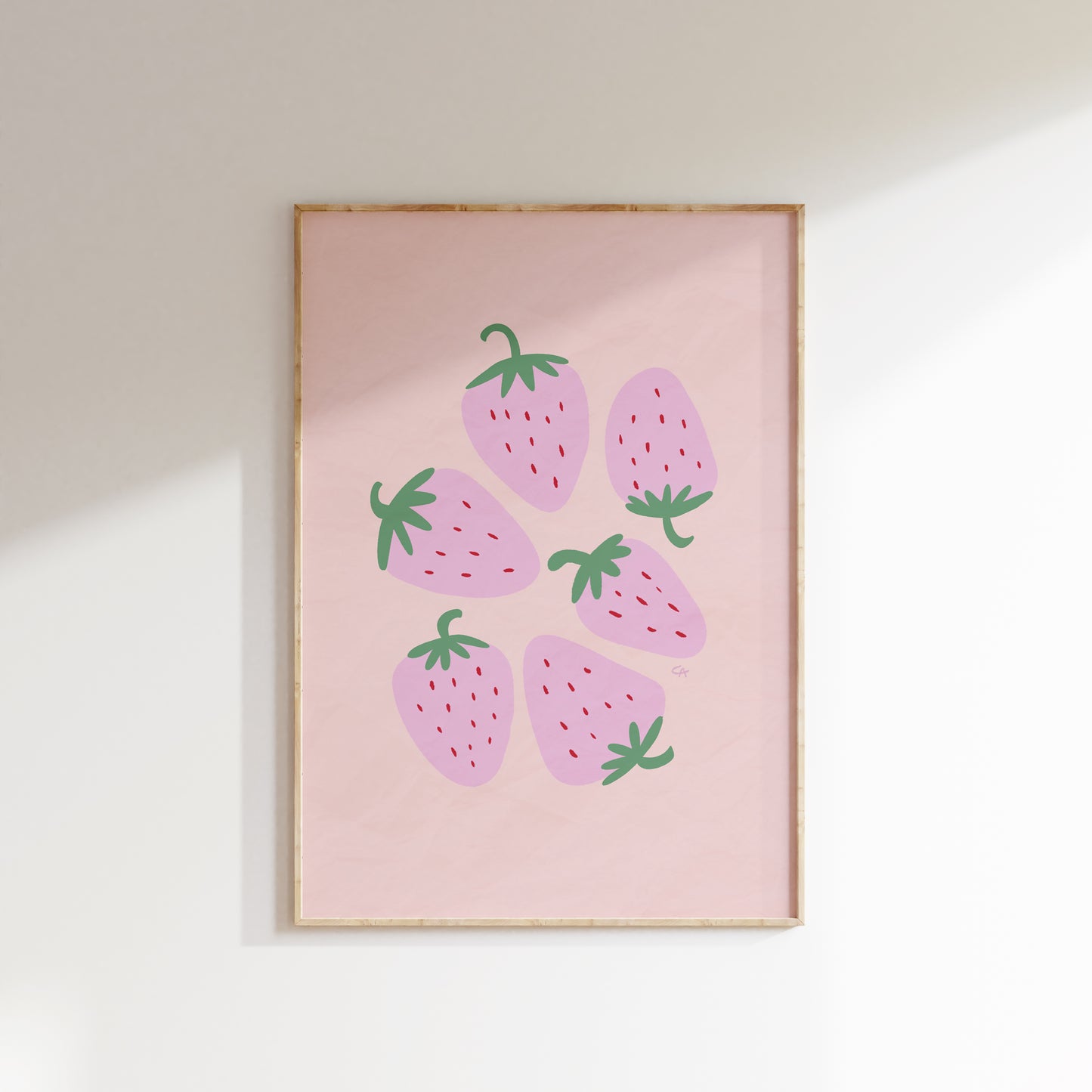Berry Bliss | Plakat med lyserøde jordbær