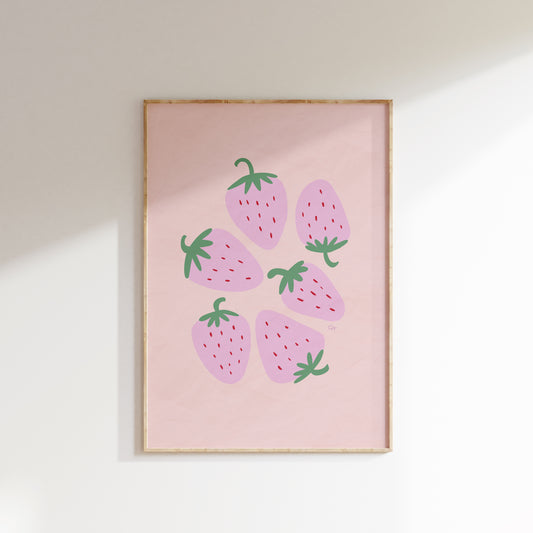 Berry Bliss | Plakat med lyserøde jordbær