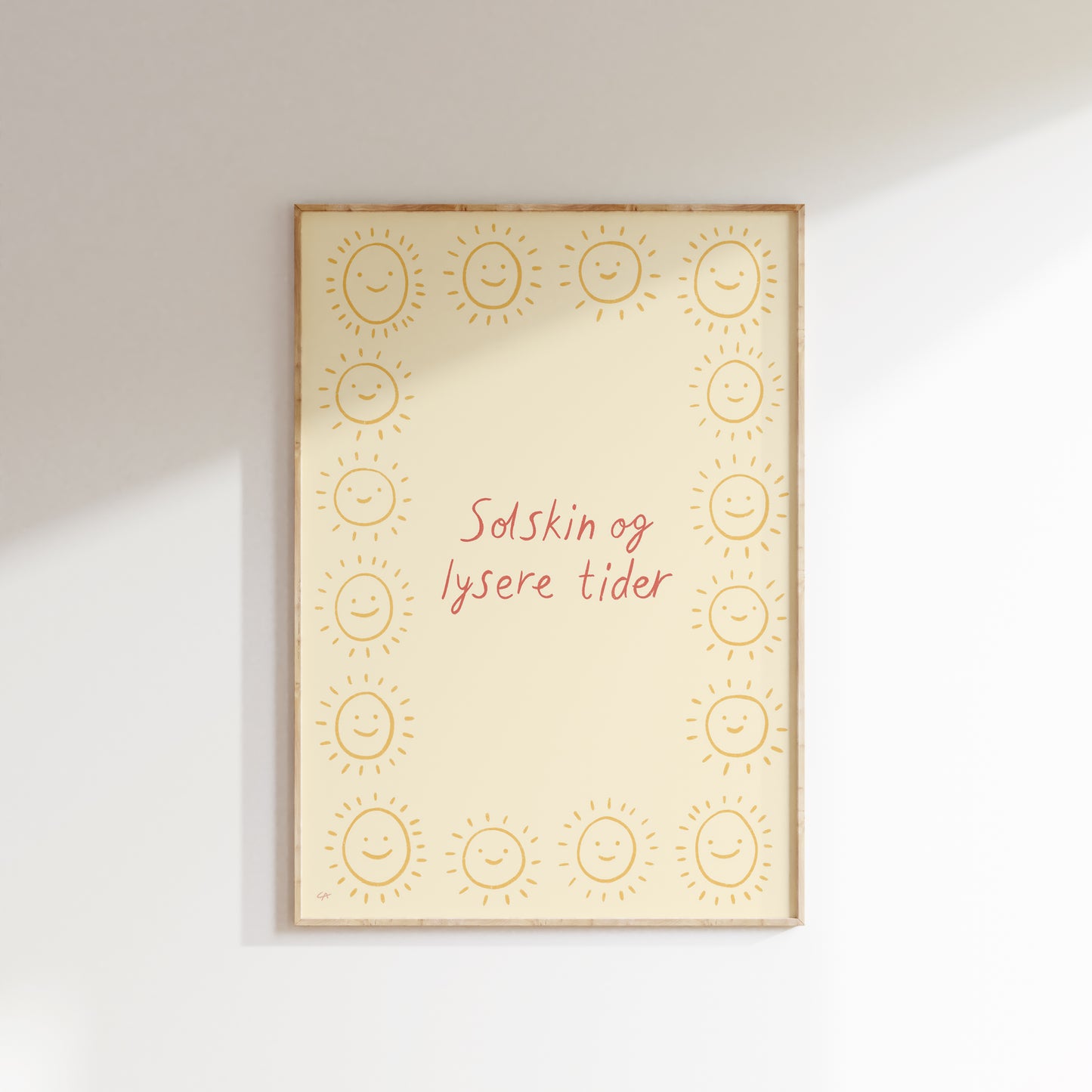 Solskin og lysere tider | Plakat med tekst og små sole