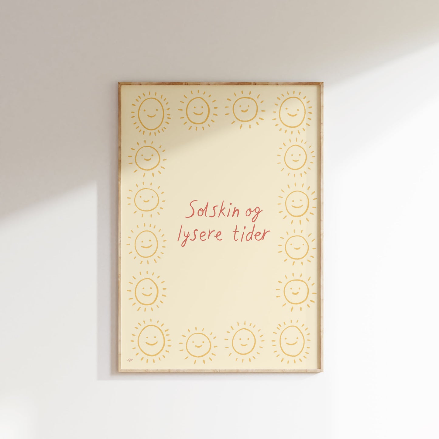 Solskin og lysere tider | Plakat med tekst og små sole