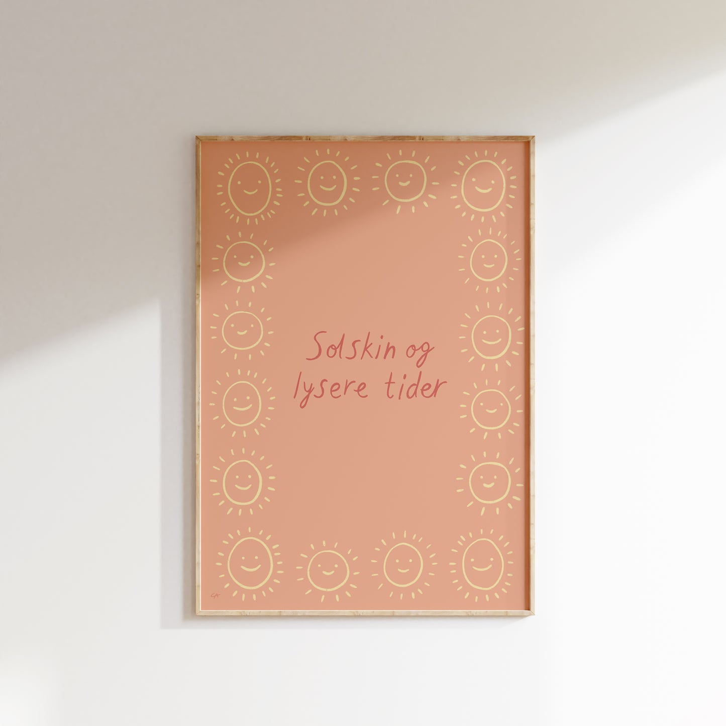 Solskin og lysere tider | Plakat med tekst og små sole
