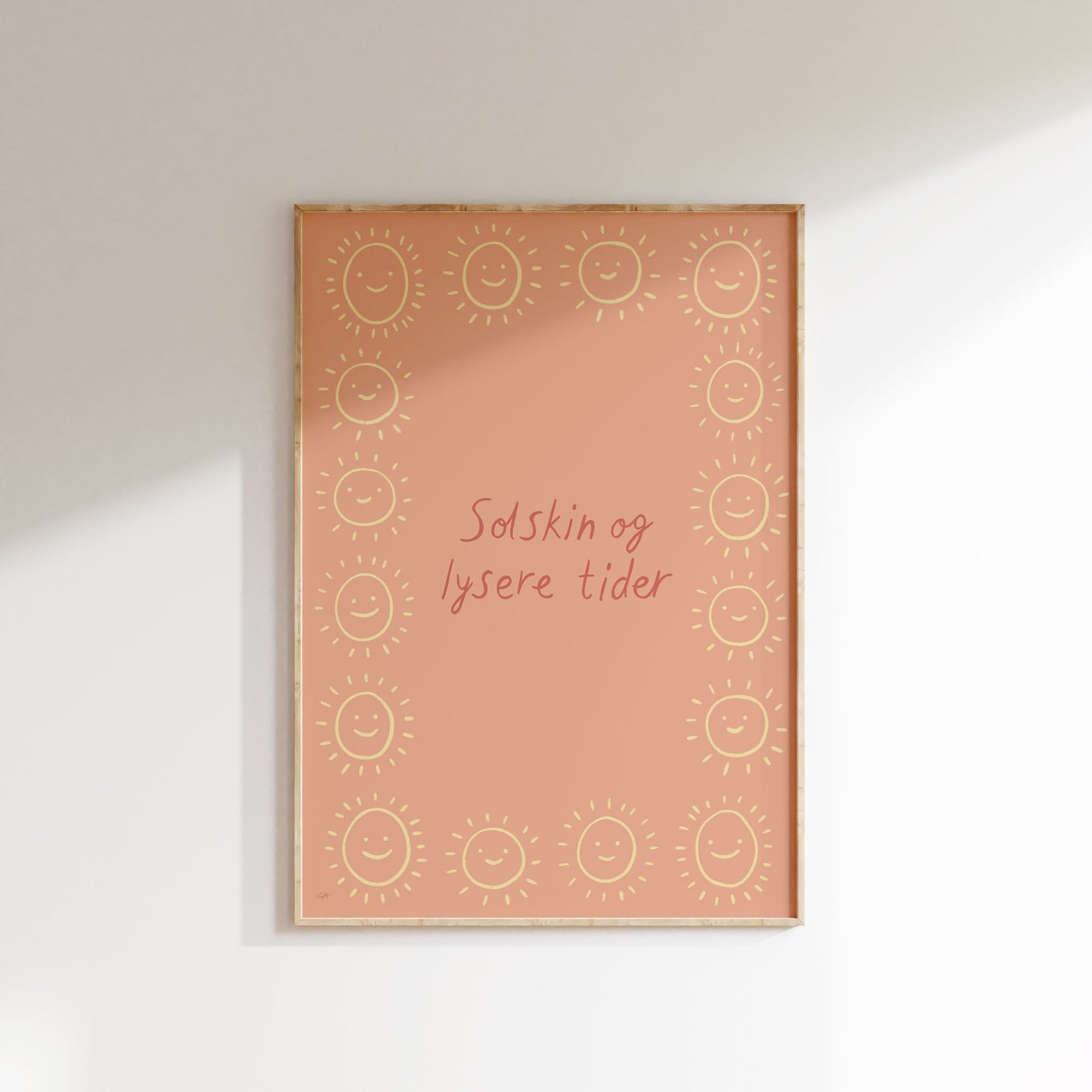 Solskin og lysere tider | Plakat med tekst og små sole
