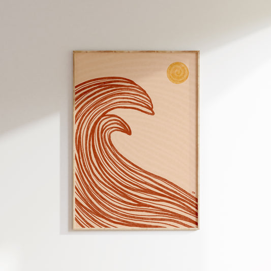 Ocean Flow | Plakat med en bølge og en sol